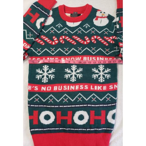 H&M Holiday Sweater Unisex Size XS Green Red Snow Business Christmas Jumper - Picture 8 of 9